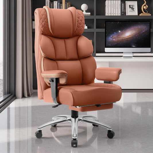 Executive‑Stuhl – Ergonomischer High‑Back mit Fußstütze, bis 180 kg, PU‑Leder