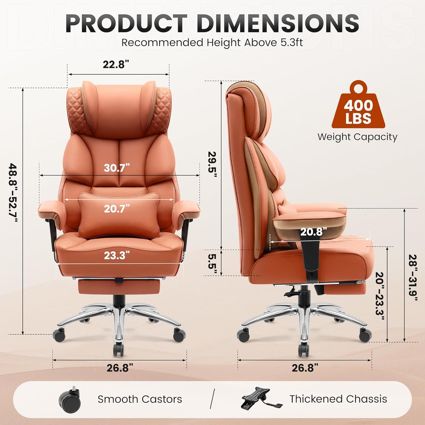 Executive‑Stuhl – Ergonomischer High‑Back mit Fußstütze, bis 180 kg, PU‑Leder