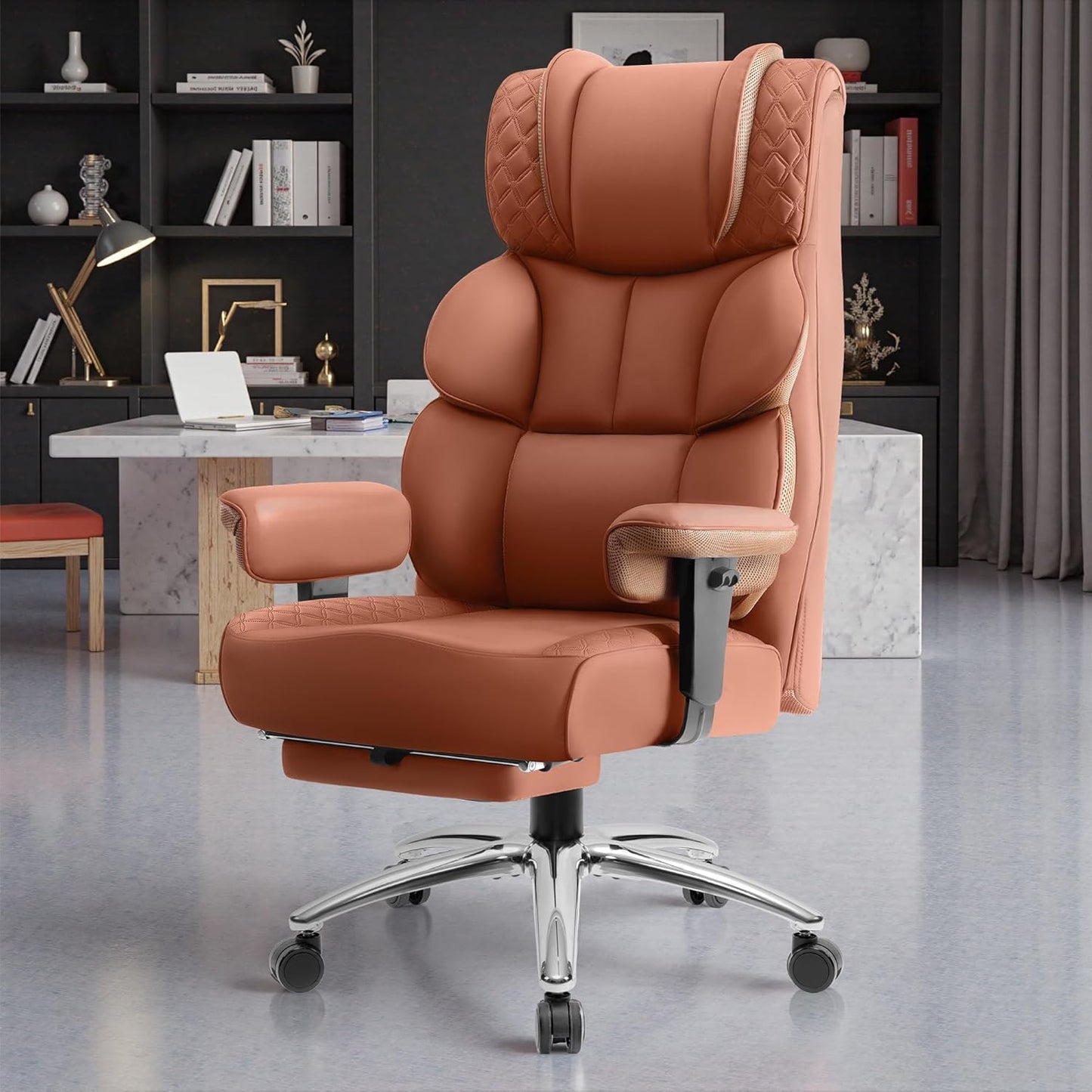 Executive‑Stuhl – Ergonomischer High‑Back mit Fußstütze, bis 180 kg, PU‑Leder