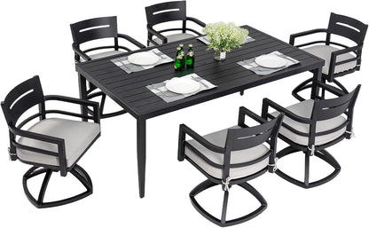 7‑tlg. Aluminium‑Outdoor‑Dining‑Set – 6 drehbare Stühle, Sunbrella‑Polster, Tisch mit Schirmloch