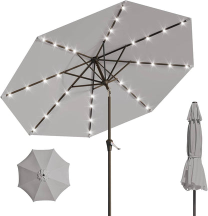 LED Solar-Terrassenschirm 2,7 m mit Kurbel & Neigungsfunktion – 32 LEDs, wasserabweisend, für Garten, Terrasse & Pool
