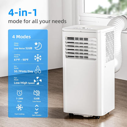 8000 BTU mobile Klimaanlage – 4‑in‑1 für Schlaf-, Wohn- oder Arbeitsräume