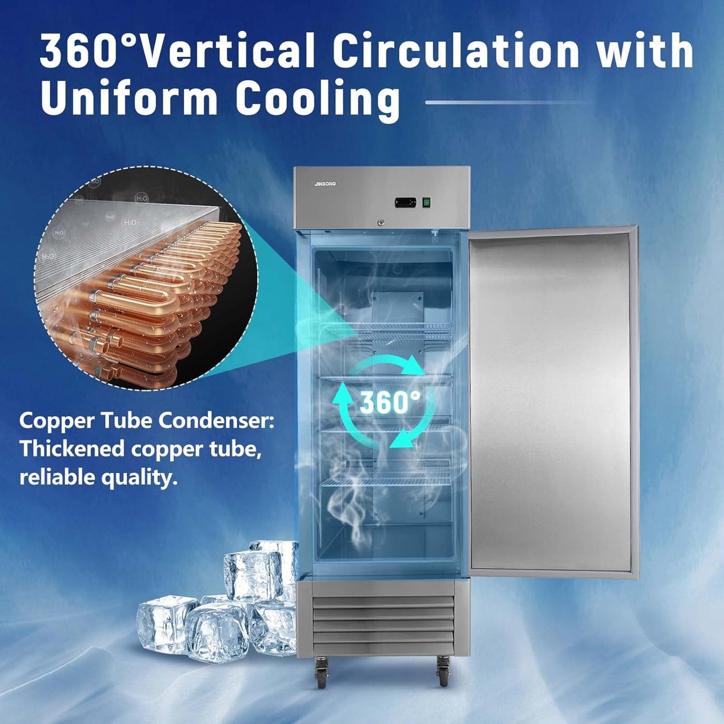 27″ Edelstahl Gefrierschrank – 23 cu.ft, Einzeltür, Rollen & 4 Regale