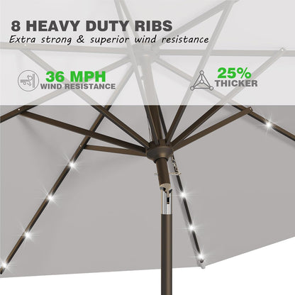 LED Solar-Terrassenschirm 2,7 m mit Kurbel & Neigungsfunktion – 32 LEDs, wasserabweisend, für Garten, Terrasse & Pool