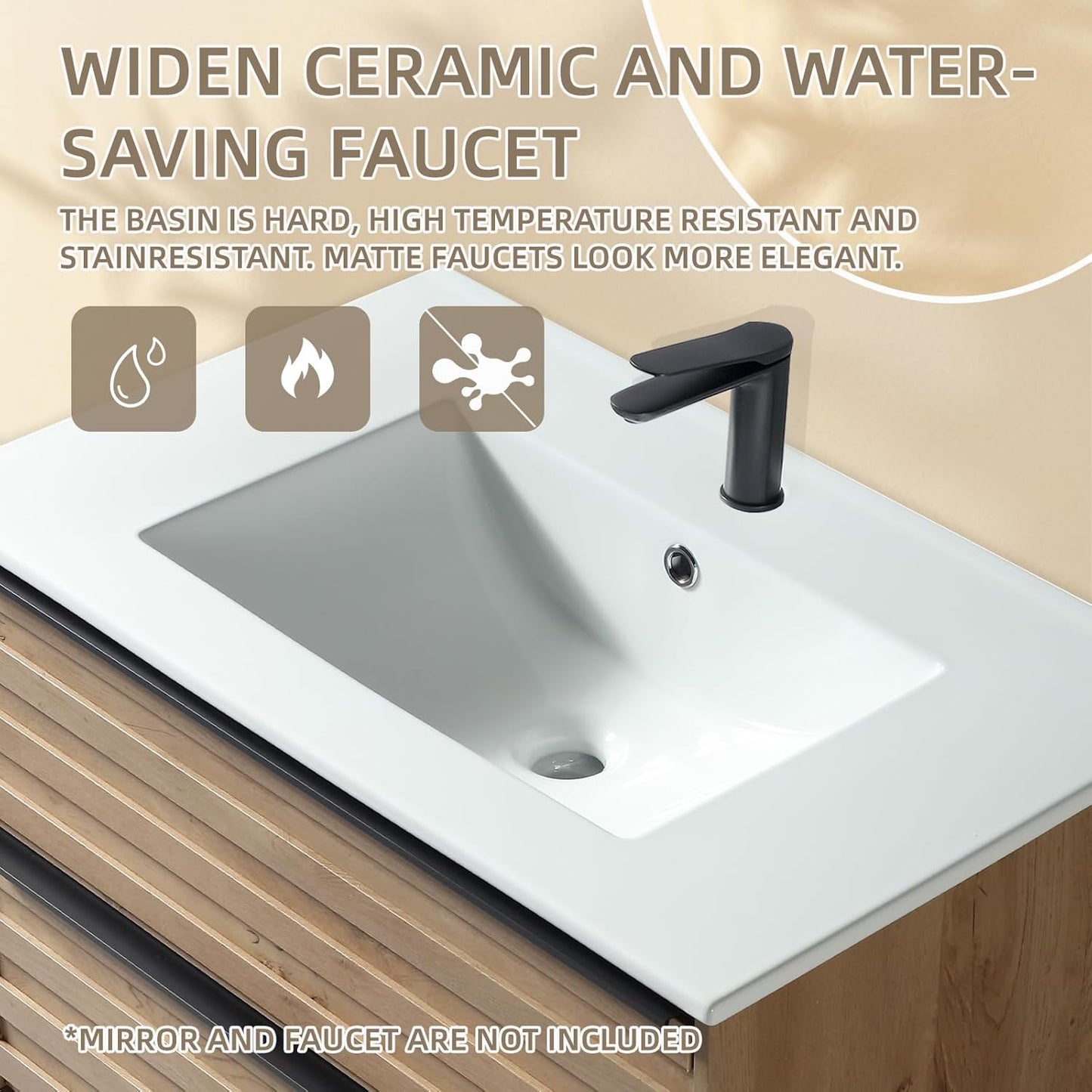 30″ Wand-Waschtisch mit Keramikbecken & Soft‑Close Schubladen