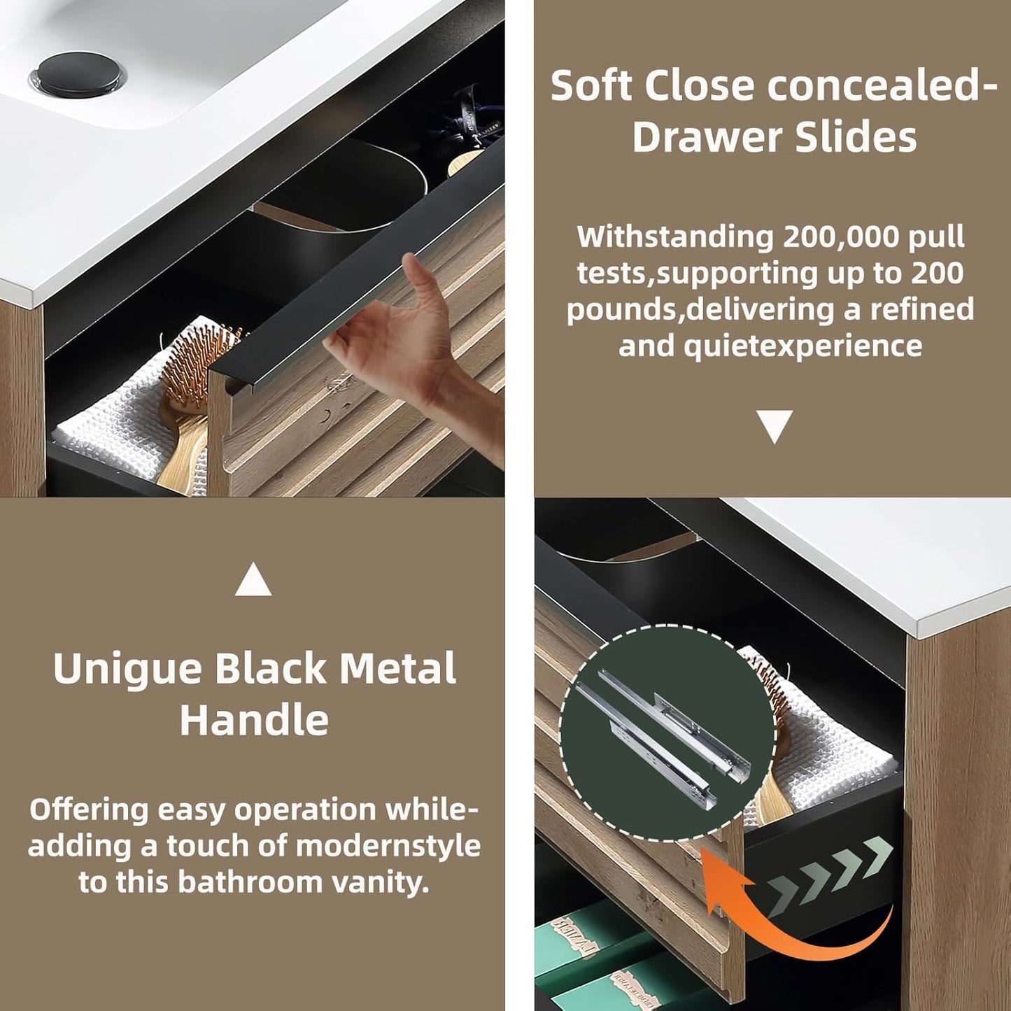 30″ Wand-Waschtisch mit Keramikbecken & Soft‑Close Schubladen