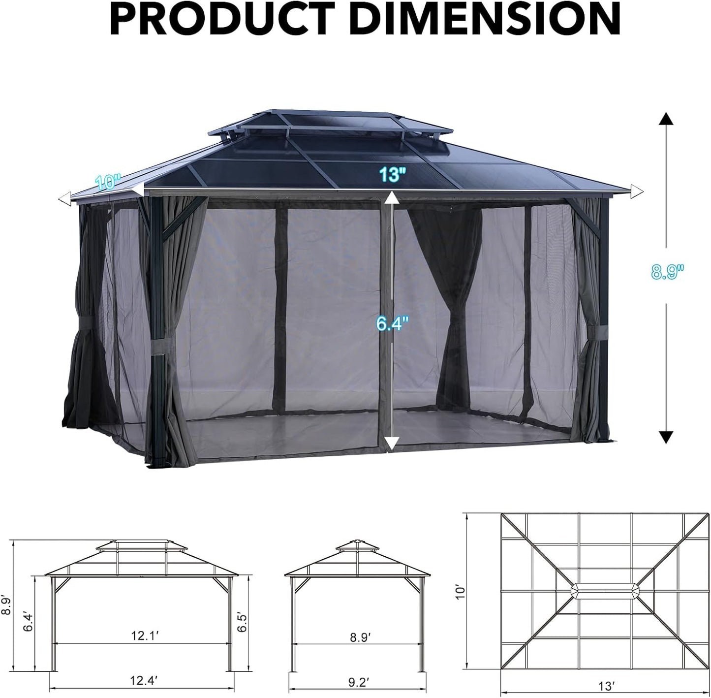 Premium Pavillon 3x3 m – Wetterfestes Doppeldach, Aluminiumrahmen & Vorhänge