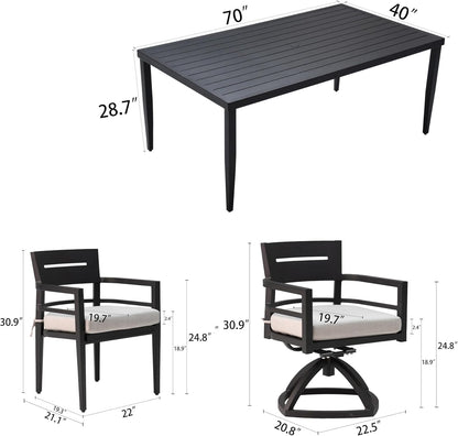 7‑tlg. Aluminium‑Outdoor‑Dining‑Set – 6 drehbare Stühle, Sunbrella‑Polster, Tisch mit Schirmloch