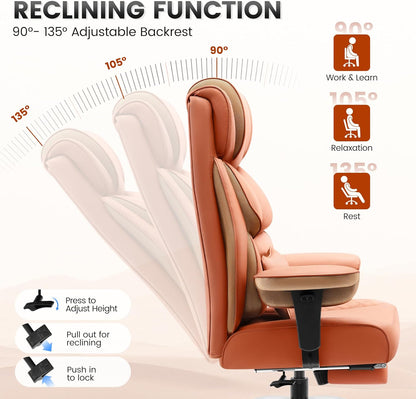 Executive‑Stuhl – Ergonomischer High‑Back mit Fußstütze, bis 180 kg, PU‑Leder