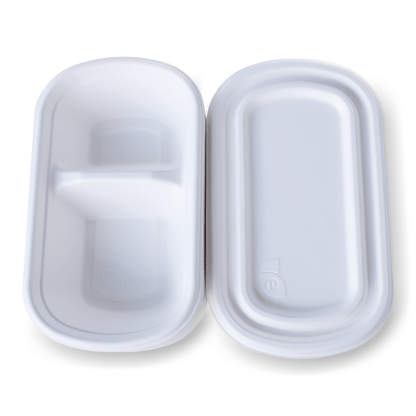 250x Go Bamboo Bio Einweg-Menüboxen mit Deckel aus Bagasse, Pack á 50 Stück - Blau Bärchen