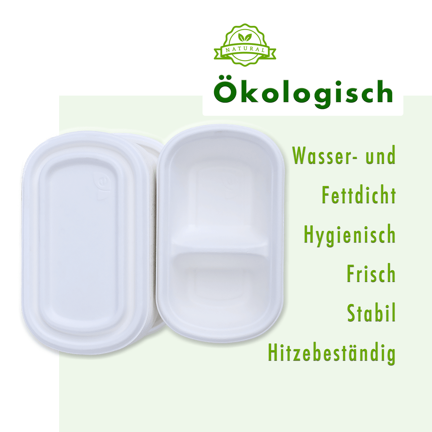 250x Go Bamboo Bio Einweg-Menüboxen mit Deckel aus Bagasse, Pack á 50 Stück - Blau Bärchen