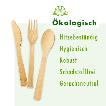 100x Go Bamboo Bio Einwegmesser aus Bambus, Länge 17 cm, Pack á 50 Stück - Blau Bärchen