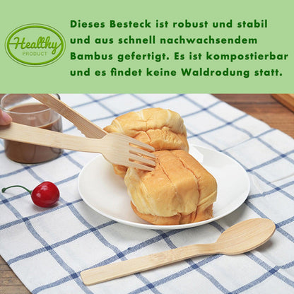 100x Go Bamboo Bio Einwegmesser aus Bambus, Länge 17 cm, Pack á 50 Stück - Blau Bärchen